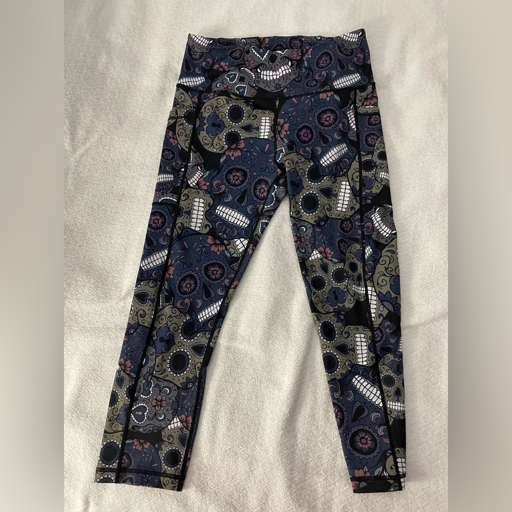 Small midnight skull capri leggings from Constantly Varied Gear